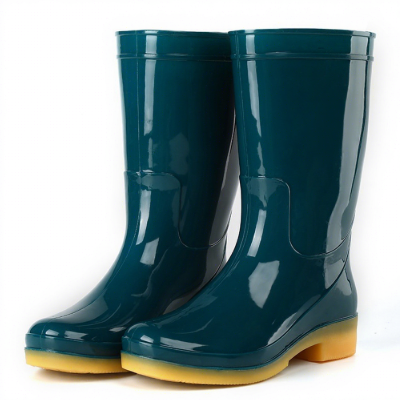 front-pair-view-gloss-teal-womens-round-toe-pvc-garden-work-rain-boots